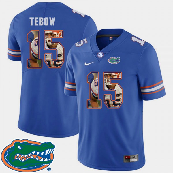 Men's Florida Gators #15 Tim Tebow Royal Football Pictorial